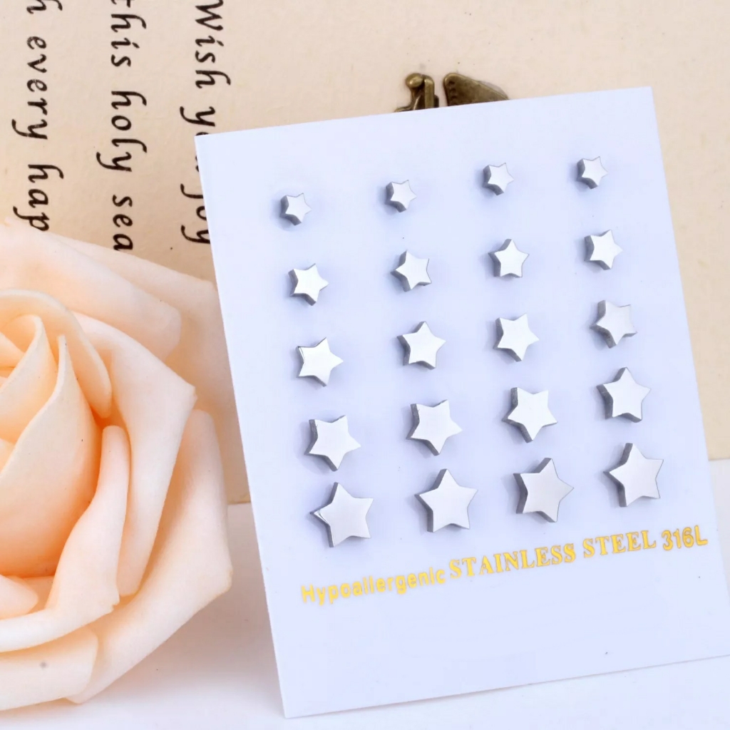 Wholesale Pack Of Silver Star Stud Earrings